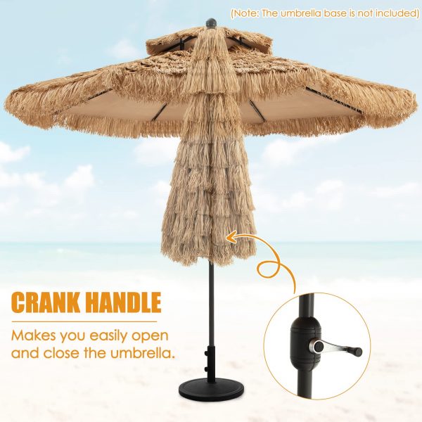 Wholesale 9 ft Thatched Patio Umbrella, 2 Tier Hawaiian Style PE Grass Beach Umbrella with 8 Ribs, Tilt Adjustment, Manual Crank, Tiki Umbrella for Backyard, Poolside, Deck