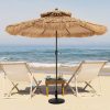 Wholesale 9 ft Thatched Patio Umbrella, 2 Tier Hawaiian Style PE Grass Beach Umbrella with 8 Ribs, Tilt Adjustment, Manual Crank, Tiki Umbrella for Backyard, Poolside, Deck