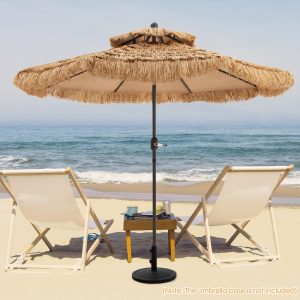 Wholesale 9 ft Thatched Patio Umbrella, 2 Tier Hawaiian Style PE Grass Beach Umbrella with 8 Ribs, Tilt Adjustment, Manual Crank, Tiki Umbrella for Backyard, Poolside, Deck