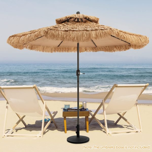 Wholesale 9 ft Thatched Patio Umbrella, 2 Tier Hawaiian Style PE Grass Beach Umbrella with 8 Ribs, Tilt Adjustment, Manual Crank, Tiki Umbrella for Backyard, Poolside, Deck