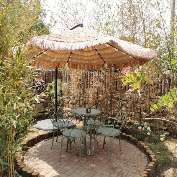Custom Made 2.7M Cantilever Garden Parasol, Straw Parasol Umbrella, Outdoor Patio Parasol with Crank Handle and Base, Suitable for Villas, Courtyards, Cafes, Gardens