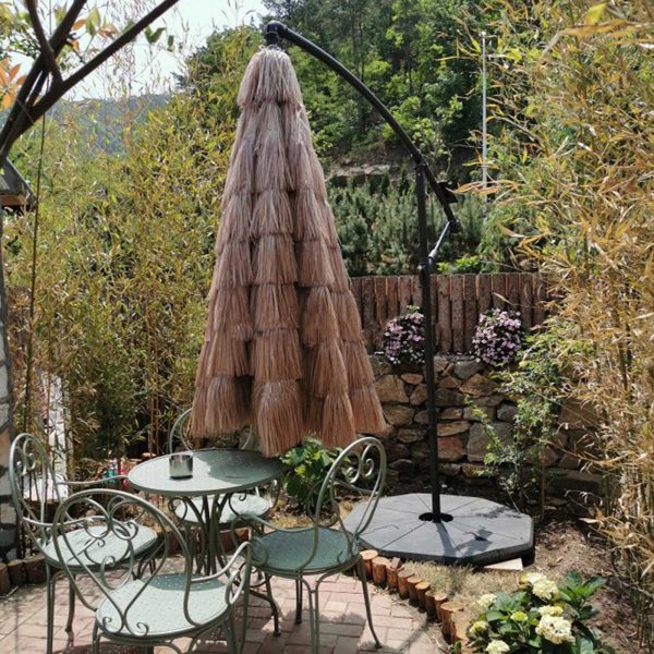 Custom Made 2.7M Cantilever Garden Parasol, Straw Parasol Umbrella, Outdoor Patio Parasol with Crank Handle and Base, Suitable for Villas, Courtyards, Cafes, Gardens