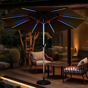 Oem Outdoor High Quality Garden Table Automatic Patio Umbrella Luxurious Patio Electric Parasol Furniture Outdoor Solar Light