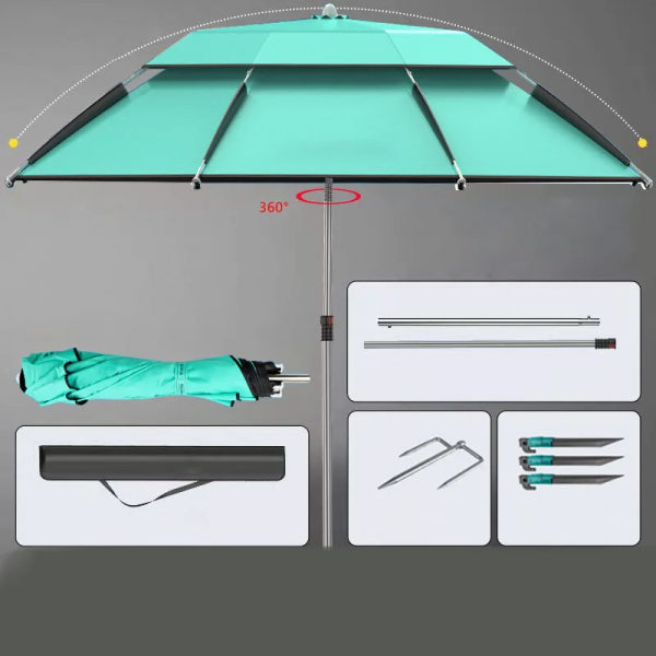 New Big UV protection Double Layer Outdoor Windproof Fishing Umbrella Patio Beach Umbrella Foldable Crank Lift for Courtyard