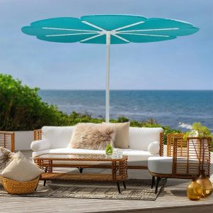 Customize Design Beach Sun Umbrella Petal Shaped Parasol Rattan Garden Umbrella Outdoor Furniture Parasols Villa