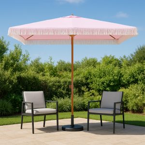 6FT Square Boho Fringe Patio Umbrella - UV Resistant Outdoor Market Umbrella with Tassel Decor for Poolside, Garden, and Commercial Use